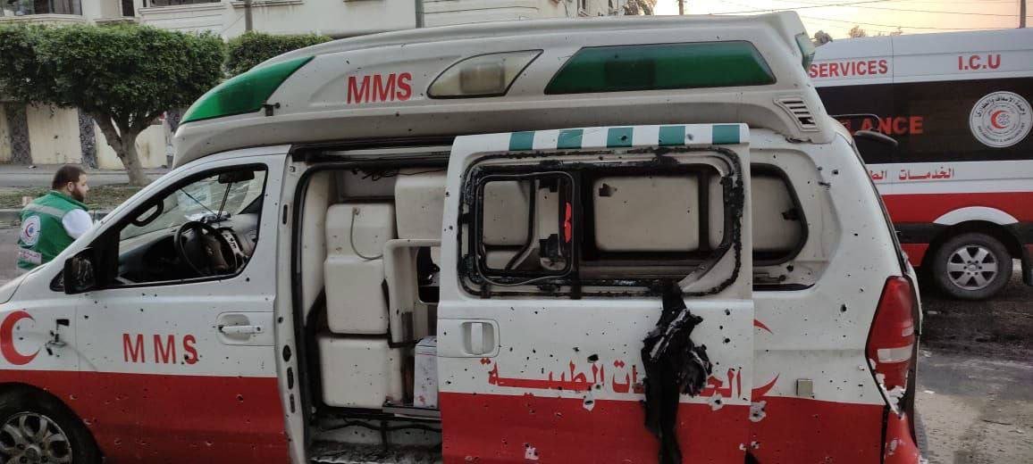 The damaged ambulance — Quds News channel