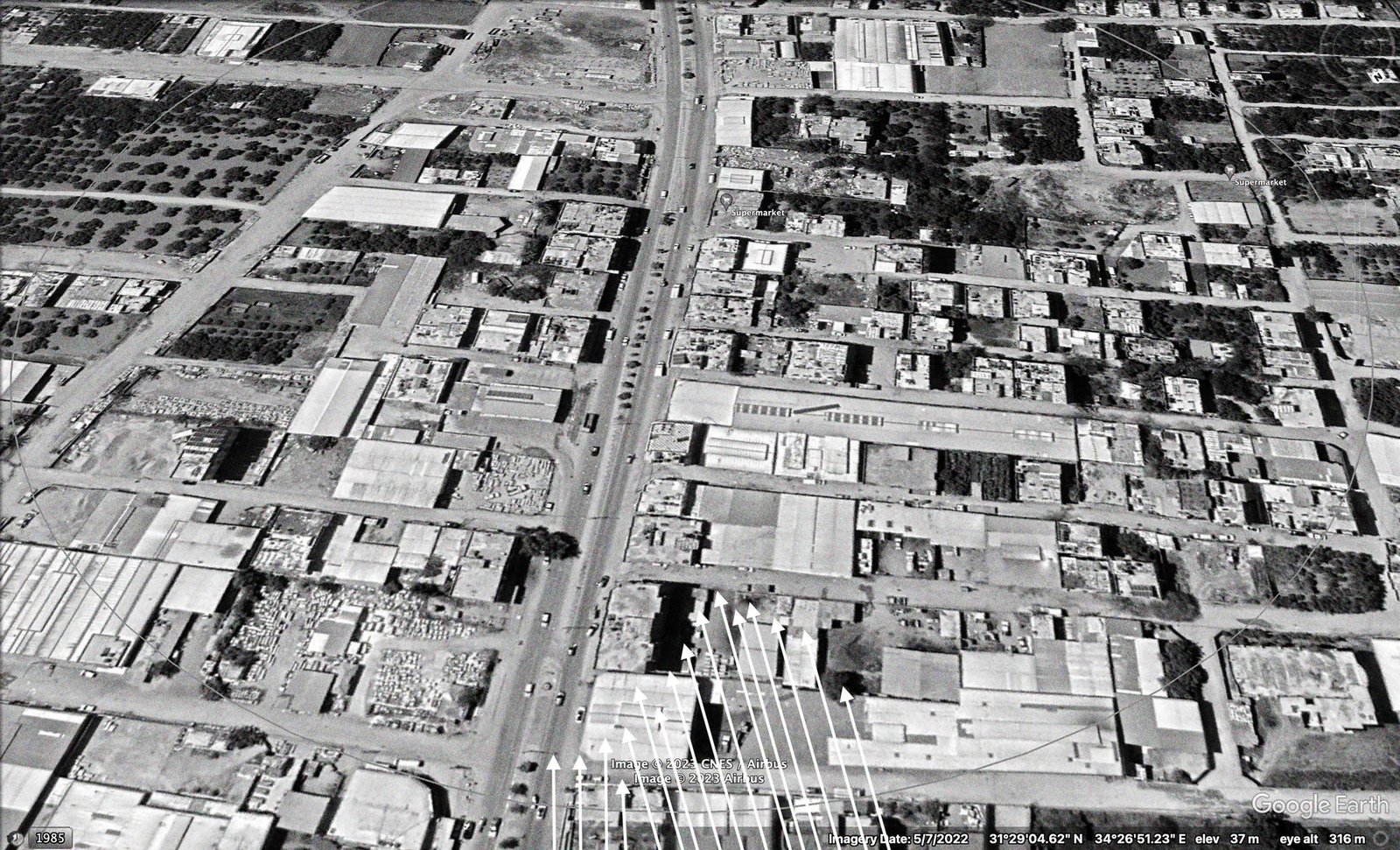 Probable direction of incoming fire — Google Earth Pro