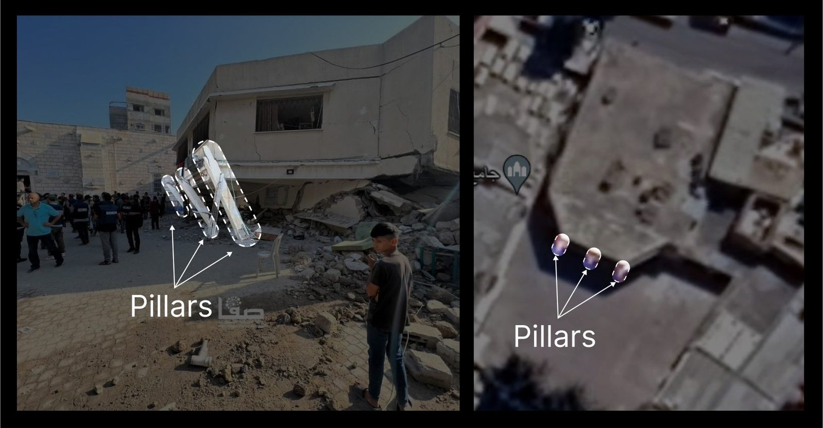 Satellite images of the building affected by the airstrike on Saint Porphyrius church