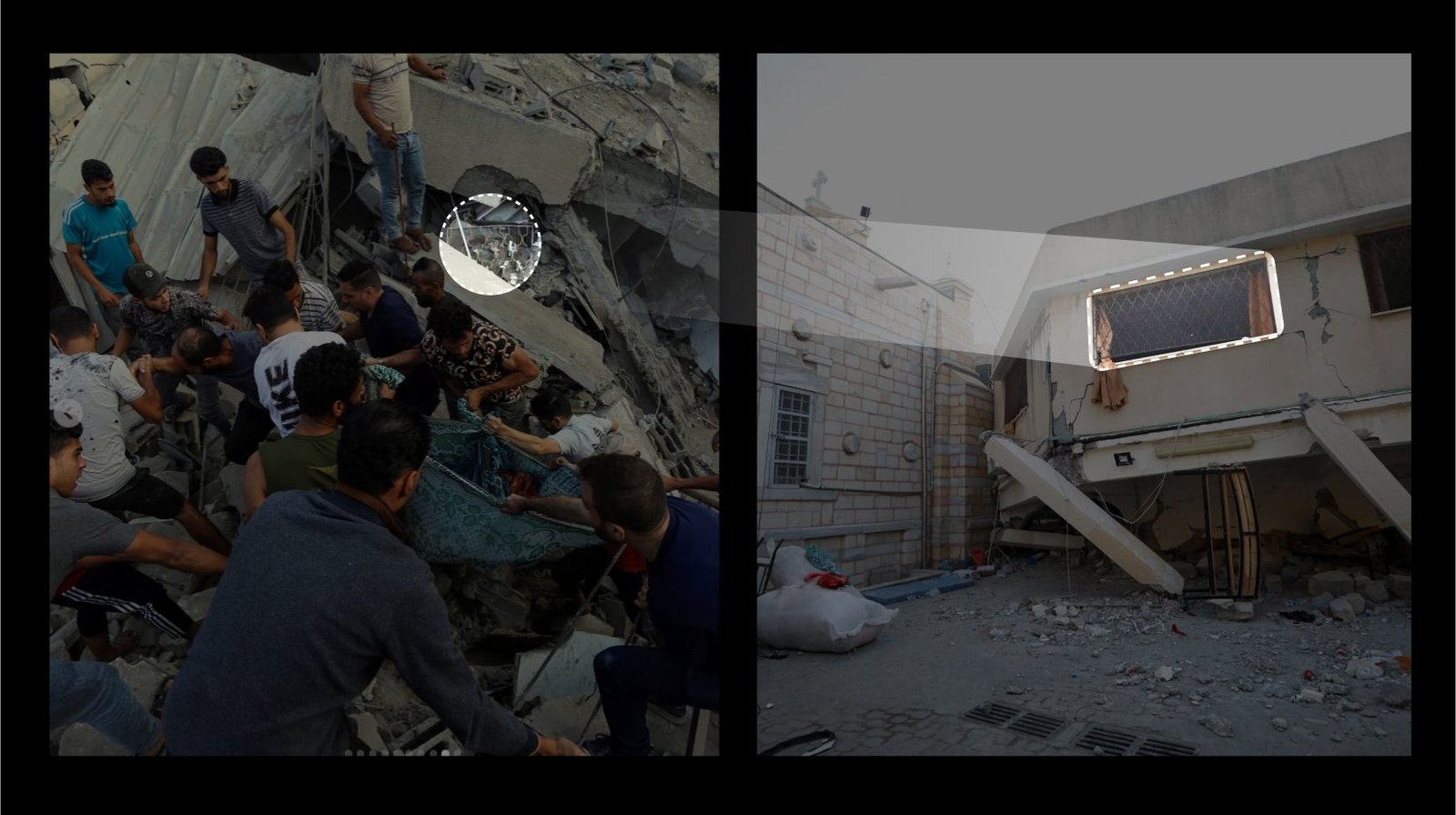 Images of the attacked church compound buildings