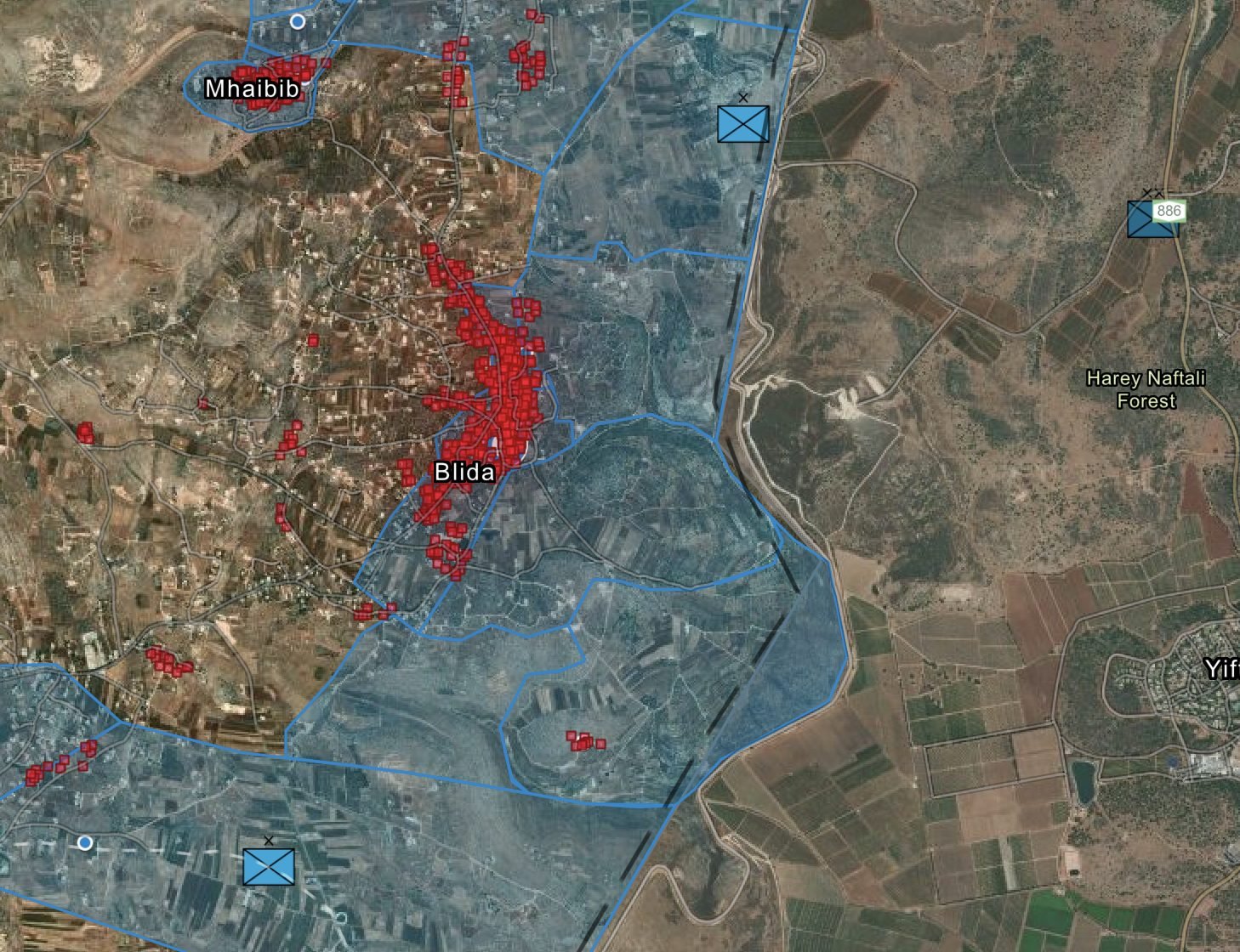 Damage map of Blida town, Southern Lebanon