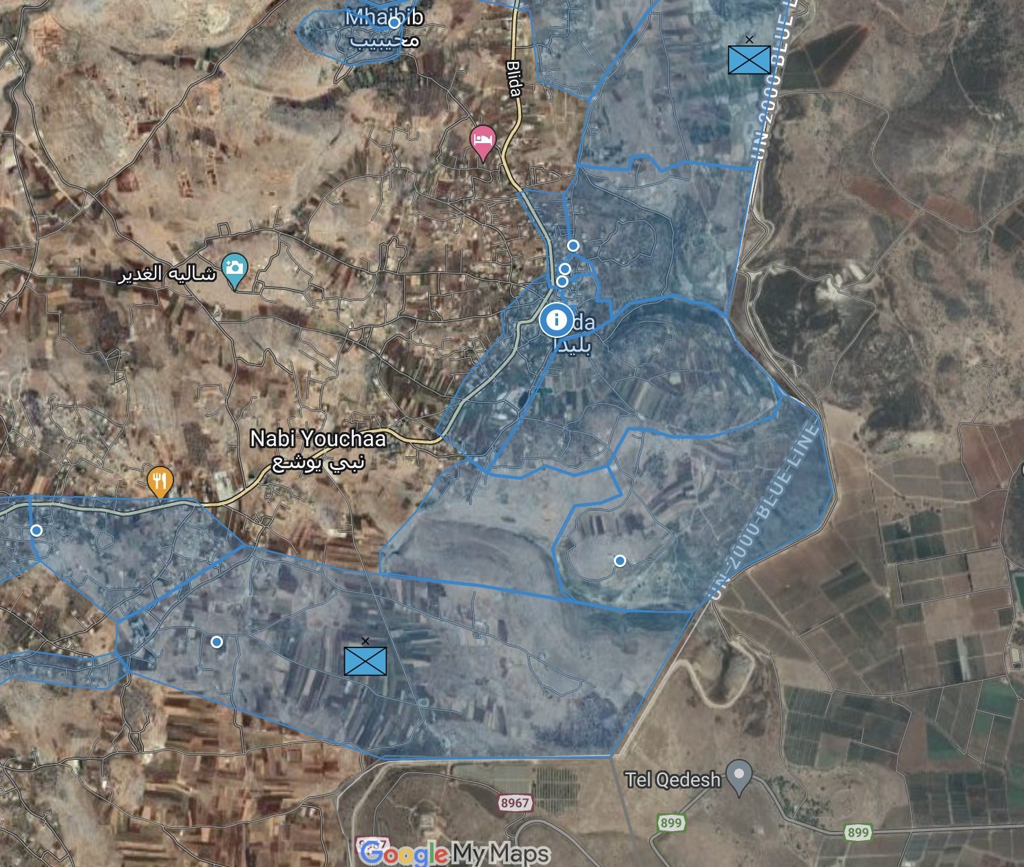 Map showing the control of Israeli ground forces
