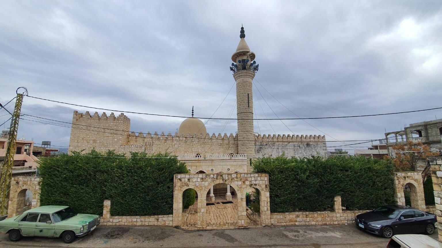 The mosque's minaret and dome