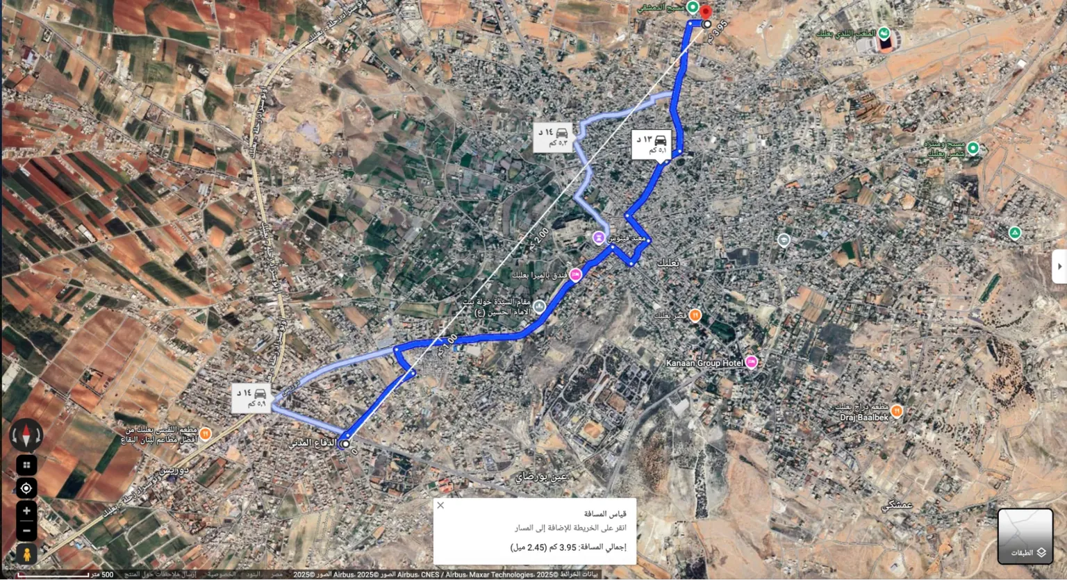 Distance between Shaab neighborhood and Douris center