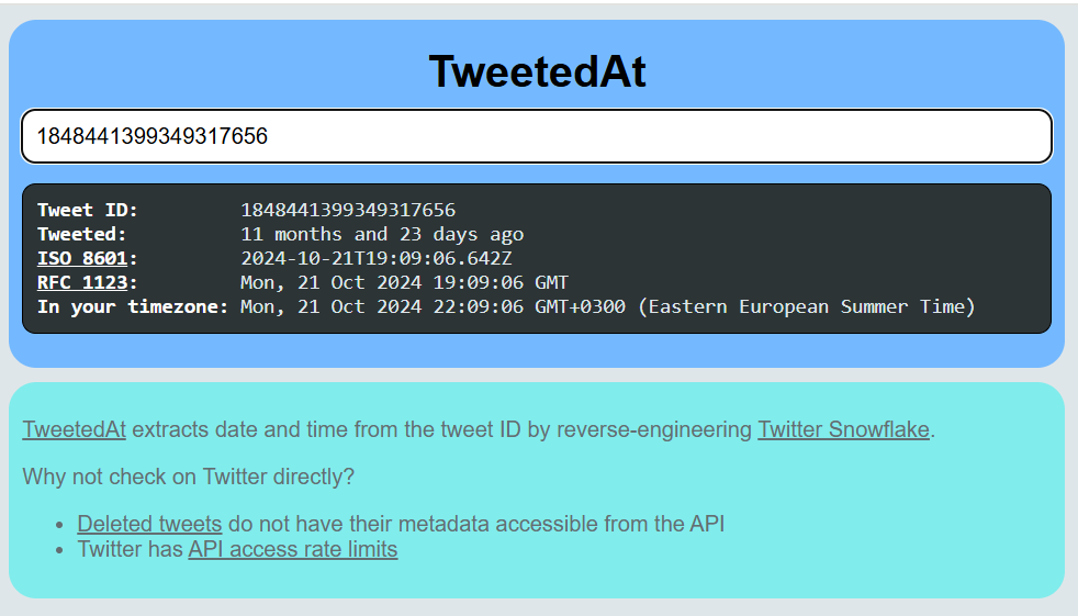 Timestamp analysis via TweetedAt