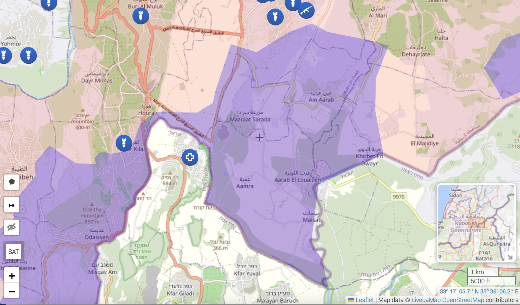 Liveuamap control map of the Wazzani area