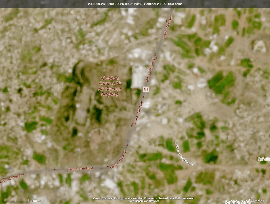 صورة Sentinel-2 لمحيط المعسكر بتاريخ 26 سبتمبر/أيلول 2026